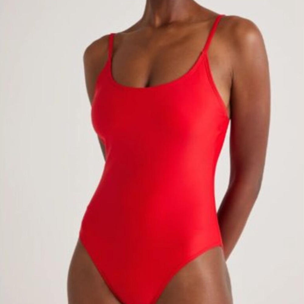 NWT Quince Red Spaghetti Straps Recycled Classic One-Piece Swimsuit Size S
